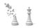 3d rendering of two isolated white chess kings stand near each other with one of them cracked and broken.