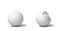 3d rendering of two isolated white round balls standing near each other, one whole and another half-broken.