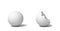 3d rendering of two isolated white round balls standing near each other, one whole and another half-broken.