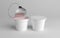 3D rendering two plastic tub with foil lid container for dessert, yogurt, ice cream, sour cream, snack, butter