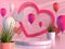 3d rendering valentine podium stage with leaves balloon and love
