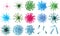 3d rendering virus bacteria icons set, abstract beautiful microbiological colorful cell microbe virus molecule bacteria