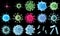 3d rendering virus bacteria icons set, abstract beautiful microbiological colorful cell microbe virus molecule bacteria