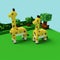 3d rendering voxel cube isometric of couple giraffes animal