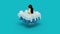 3D rendering of voxel penguin on floating snow island illustration.