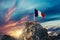 3d rendering of waving French flag on rocky landscape in the eve