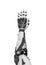 3d rendering of a white and black robotic hand shown vertically from the back of the palm.