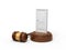 3d rendering of white doorway on round wooden block and brown wooden gavel