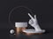 3d rendering of white hand, pointing finger, recommendation concept, marble pedestal isolated on black background, gold round