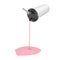 3d rendering of a white overturned water shaker with a black cover and pink milkshake leaking out in a puddle.