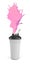 3d rendering of white plastic shaker with pink liquid spilling isolated on white background