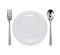 3D Rendering the white plate with silver fork and spoon