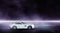3D rendering white sport car creative blurry outdoor asphalt background