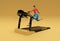 3d Rendering Woman Running Treadmill Machine on a Fitness Background