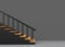 3d rendering. wood panel on black stairs with copy space gray wall as background