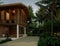 3d rendering wooden house in the topical climate.