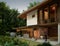 3d rendering wooden house in the topical climate.