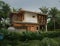 3d rendering wooden house in the topical climate.