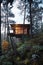 3D Rendering wooden house treehouse in woods twilight