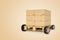 3d rendering of wooden pallet on wheels with carton boxes on it on beige background