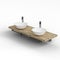 3d rendering of a wooden surface with two white sinks isolated on a white background.