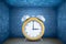 3d rendering or yellow alarm clock on blue math formula background