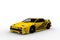 3D rendering of a yellow and black cyberpunk style futuristic car isolated on a white background