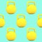 3d rendering. yellow fitness dumbbells in blue background.