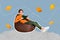 3d retro abstract creative artwork template collage of beautiful young woman sit comfy soft beanbag reading interesting