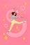 3d retro abstract creative artwork template collage of energetic positive young girl dancing jumping enjoy summer