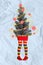 3d retro abstract creative artwork template collage of funky funny xmas tree walking lady legs isolated painting