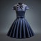 3d Retro Dress With Navy Vintage Cinematic Look