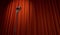 3d retro microphone on red curtain background