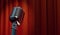 3d retro microphone on red curtain background