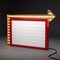 3d retro red and gold signboard with glowing yellow light bulb