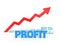 3d rising arrow and money stack with word `Profit`