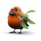 3d Robin holds some mistletoe in his beak