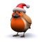 3d Robin wears a Santa Claus hat