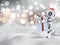 3D robot carrying Christmas gift