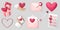 3d romantic collection icons set. Hearts, love letters and gifts.