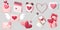 3d romantic collection icons set. Hearts, love letters and gifts.