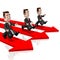 3D running businessmen, arrows