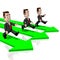 3D running businessmen, arrows