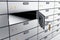 3D safe deposit boxes with open one safe cell.