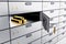 3D safe deposit boxes with open one safe cell.