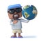 3d Sailor dude holds a globe of the Earth