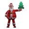 3D Santa Cartoon Illustration with a tiny Christmas tree