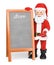 3D Santa Claus with blank wooden poster menu