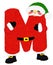 3D â€œSanta Claus Cartoon Character wool fur feather letterâ€ creative decorative with Green Christmas hat,  Alphabet M isolated.