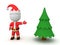 3D Santa Claus showing undecorated christmas tree